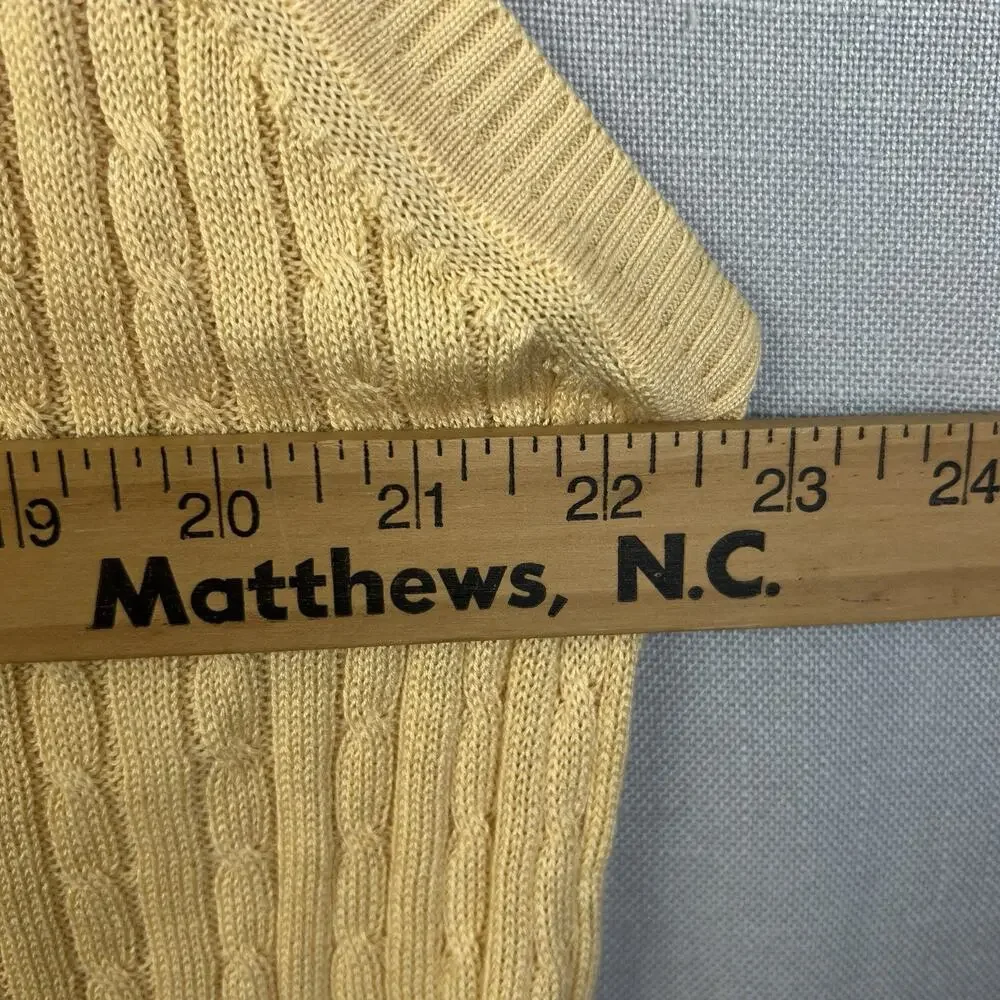 Alan Fluesser V Neck Cable Knit Sweater Vest Men Large Yellow Cotton Preppy Golf